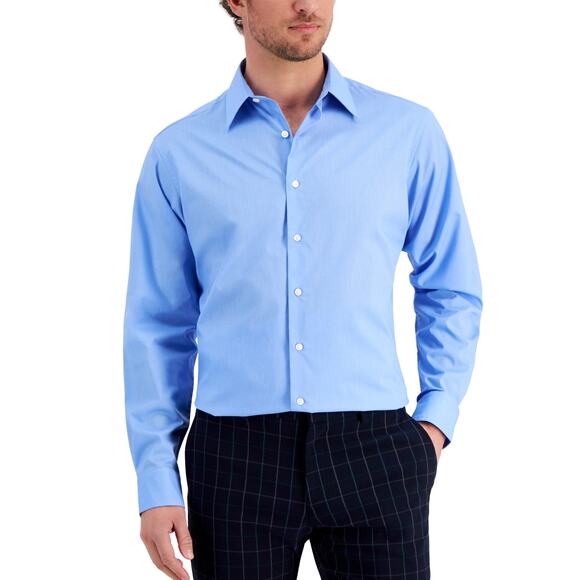 Club Room Men's Regular Fit Solid Dress Shirt, Yacht Blue small 14.5 neck $50 - Picture 2 of 7